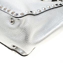 Pre Owned Valentino Silver Leather Small Rockstud Trapeze Tote