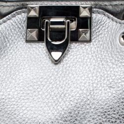 Pre Owned Valentino Silver Leather Mini Rockstud Trapeze Tote