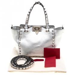 Pre Owned Valentino Silver Leather Mini Rockstud Trapeze Tote