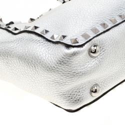 Pre Owned Valentino Silver Leather Mini Rockstud Trapeze Tote