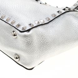 Pre Owned Valentino Silver Leather Mini Rockstud Trapeze Tote