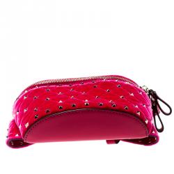 Pre Owned Valentino Disco Pink Quilted Velvet Rockstud Spike Belt Bag