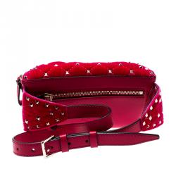 Pre Owned Valentino Disco Pink Quilted Velvet Rockstud Spike Belt Bag