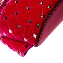 Pre Owned Valentino Disco Pink Quilted Velvet Rockstud Spike Belt Bag