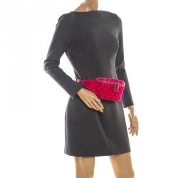 Pre Owned Valentino Disco Pink Quilted Velvet Rockstud Spike Belt Bag