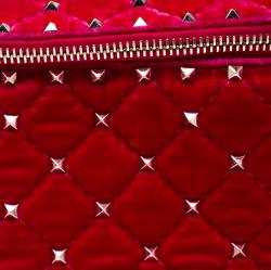 Pre Owned Valentino Disco Pink Quilted Velvet Rockstud Spike Belt Bag