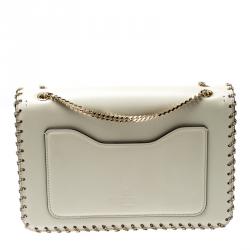 Pre Owned Valentino Light Ivory Soft Leather Small Demilune Shoulder Bag
