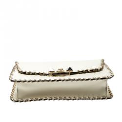 Pre Owned Valentino Light Ivory Soft Leather Small Demilune Shoulder Bag