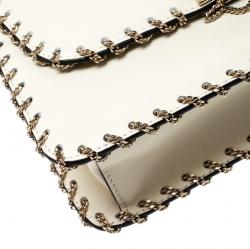 Pre Owned Valentino Light Ivory Soft Leather Small Demilune Shoulder Bag