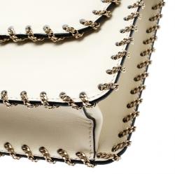 Pre Owned Valentino Light Ivory Soft Leather Small Demilune Shoulder Bag