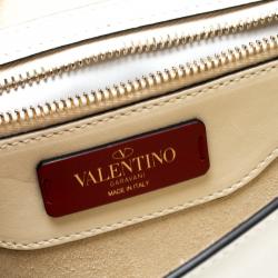 Pre Owned Valentino Light Ivory Soft Leather Small Demilune Shoulder Bag