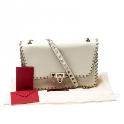 Pre Owned Valentino Light Ivory Soft Leather Small Demilune Shoulder Bag