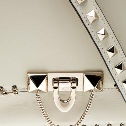 Pre Owned Valentino Light Ivory Soft Leather Small Demilune Shoulder Bag