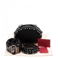 Pre Owned Valentino Black Leather Embroidered Guitar Rockstud Rolling Crossbody Bag