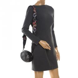 Pre Owned Valentino Black Leather Embroidered Guitar Rockstud Rolling Crossbody Bag