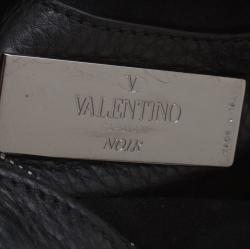 Pre Owned Valentino Black Leather Embroidered Guitar Rockstud Rolling Crossbody Bag