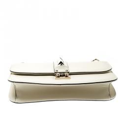 Pre Owned Valentino Light Ivory Leather Glam Lock Chain Shoulder Bag