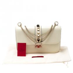Pre Owned Valentino Light Ivory Leather Glam Lock Chain Shoulder Bag
