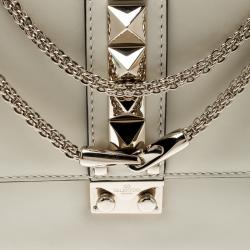 Pre Owned Valentino Light Ivory Leather Glam Lock Chain Shoulder Bag