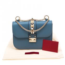 Pre Owned Valentino Grey Sky Leather Small Glam Lock Chain Shoulder Bag