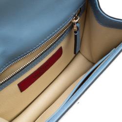 Pre Owned Valentino Grey Sky Leather Small Glam Lock Chain Shoulder Bag