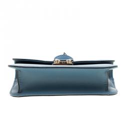 Pre Owned Valentino Grey Sky Leather Small Glam Lock Chain Shoulder Bag