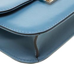 Pre Owned Valentino Grey Sky Leather Small Glam Lock Chain Shoulder Bag