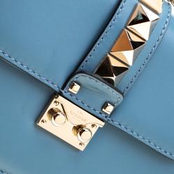 Pre Owned Valentino Grey Sky Leather Small Glam Lock Chain Shoulder Bag