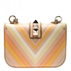 Pre Owned Valentino Multicolor Mandarin Sorbet Leather Small Rockstud 1975 Lock Chain Shoulder Bag