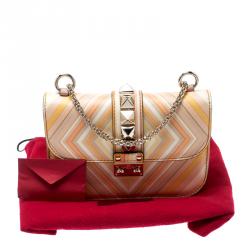 Pre Owned Valentino Multicolor Mandarin Sorbet Leather Small Rockstud 1975 Lock Chain Shoulder Bag