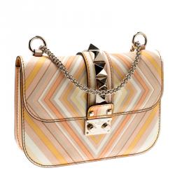 Pre Owned Valentino Multicolor Mandarin Sorbet Leather Small Rockstud 1975 Lock Chain Shoulder Bag