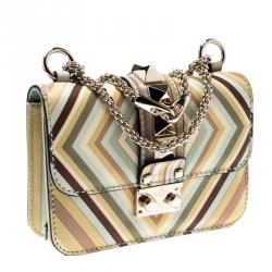 Pre Owned Valentino Multicolor Green Tea Sorbet Leather Mini Rockstud 1975 Lock Chain Shoulder Bag