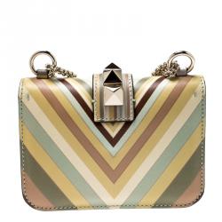 Pre Owned Valentino Multicolor Green Tea Sorbet Leather Mini Rockstud 1975 Lock Chain Shoulder Bag