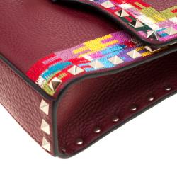 Pre Owned Valentino Al Campione/Rubino Leather Colour Embroidered Rockstud Shoulder Bag