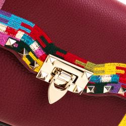 Pre Owned Valentino Al Campione/Rubino Leather Colour Embroidered Rockstud Shoulder Bag