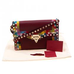 Pre Owned Valentino Al Campione/Rubino Leather Colour Embroidered Rockstud Shoulder Bag