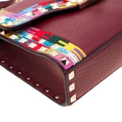 Pre Owned Valentino Al Campione/Rubino Leather Colour Embroidered Rockstud Shoulder Bag