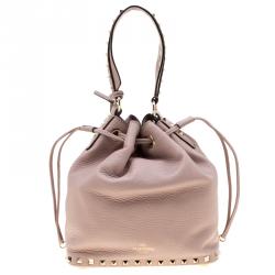 Pre Owned Valentino Poudre Leather Small Rockstud Bucket Bag