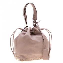 Pre Owned Valentino Poudre Leather Small Rockstud Bucket Bag