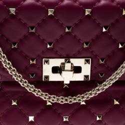 Pre Owned Valentino Camelia Metallic Quilted Soft Leather Medium Rockstud Spike Chain Shoulder Bag
