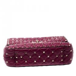 Pre Owned Valentino Camelia Metallic Quilted Soft Leather Medium Rockstud Spike Chain Shoulder Bag
