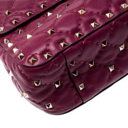 Pre Owned Valentino Camelia Metallic Quilted Soft Leather Medium Rockstud Spike Chain Shoulder Bag