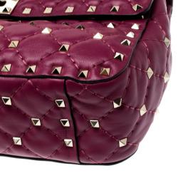 Pre Owned Valentino Camelia Metallic Quilted Soft Leather Medium Rockstud Spike Chain Shoulder Bag
