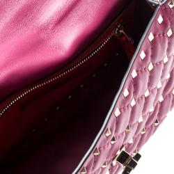 Pre Owned Valentino Camelia Metallic Quilted Soft Leather Medium Rockstud Spike Chain Shoulder Bag