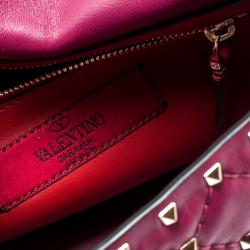 Pre Owned Valentino Camelia Metallic Quilted Soft Leather Medium Rockstud Spike Chain Shoulder Bag