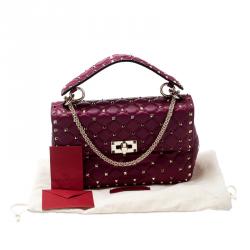 Pre Owned Valentino Camelia Metallic Quilted Soft Leather Medium Rockstud Spike Chain Shoulder Bag
