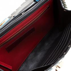 Pre Owned Valentino Peacock Metallic Quilted Soft Leather Rockstud Spike Chain Clutch Bag