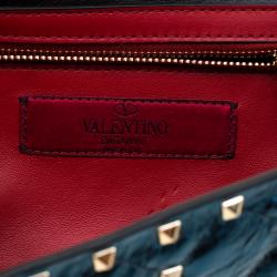Pre Owned Valentino Peacock Metallic Quilted Soft Leather Rockstud Spike Chain Clutch Bag