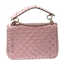 Pre Owned Valentino Loto Quilted Soft Leather Medium Rockstud Spike Chain Shoulder Bag