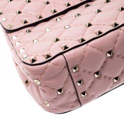 Pre Owned Valentino Loto Quilted Soft Leather Medium Rockstud Spike Chain Shoulder Bag